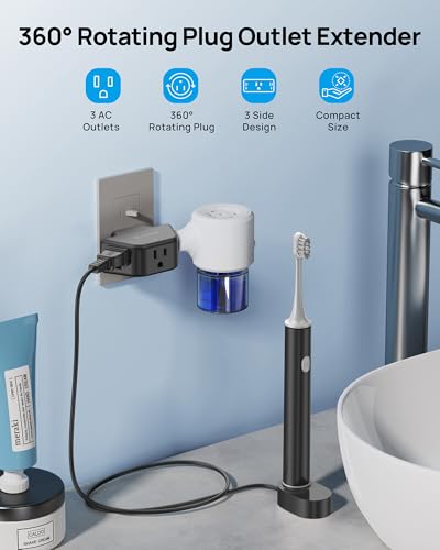 TROND 360 Rotating Plug Outlet Extender for Bathroom Kitchen, Black - color: Black, size: 3AC-3 Prong (Rotating Plug), 1 Pack