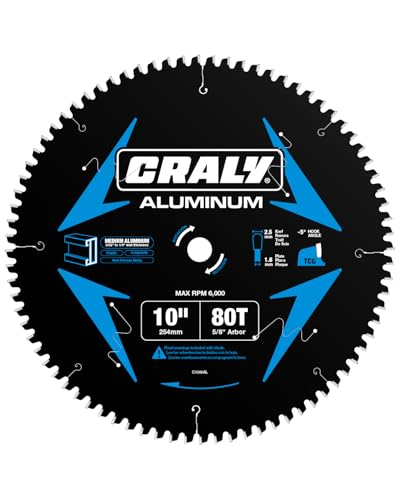 CRALY 10 Inch 80 Teeth Aluminum and Non-Ferrous Metal Cutting Circular Saw Blade, 5/8 Inch Arbor, Carbide Tipped, Thin Kerf, Black Ice™, for Medium Aluminum, Plastic, Composite(C1080AL) - size: 10", 5/8" arbor, 80T