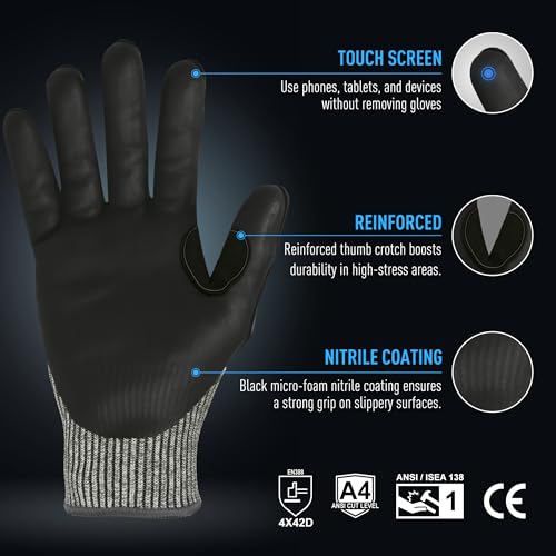 GE TPR Impact Level 1 Gloves, Micro Foam Nitrile Dipped, ANSI Cut 4, 13 GA - size: XX-Large