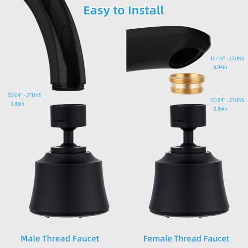 Faucet Aerator 4 Modes, 360° Swivel Faucet Sprayer Head Attachment, Black - color: Black, style: 2 Swivel Joints