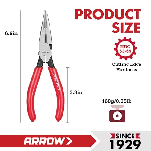 ARROW 6" High Leverage Needle Nose Pliers, Long Nose Pliers - size: 6 INCH