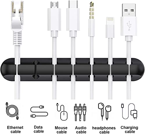 SOULWIT 3 Pcs Silicone USB Cable Holder Clips, Self Adhesive - Black - color: Black