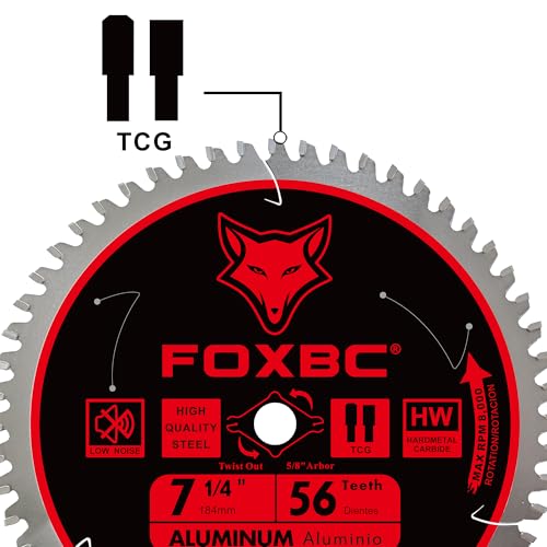 FOXBC 7-1/4 inch Aluminum Cutting Saw Blade 56T, Cutting for Non-Ferrous Metal & Plastic with 5/8-Inch Arbor