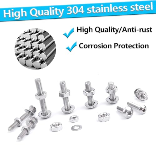 370pcs M4 Stainless Steel Screw Kit - Button Head Socket Cap Screws Bolts Washers Nuts (M4 x 6mm, 8mm, 12mm, 16mm, 20mm, 25mm, 30mm) - size: M4, style: Button Head Screws