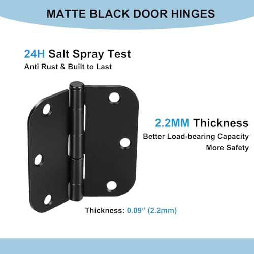 KNOBWELL Door Hinges Matte Black, 3.5" x 3.5" Interior Door Hinges, 30 Pack - color: Matte Black