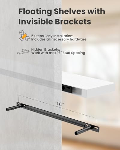 AMADA HOMEFURNISHING Floating Shelves Wall Mounted, 32 x 7 Inch Wall Shelves for Bathroom, Bedroom, Living Room, White Shelves Set of 2 | Wall Shelves with Hidden Bracket, Solid MDF Wood, 22 lbs Max Load per Shelf, Easy to Assemble, Multi-Wall Compatible