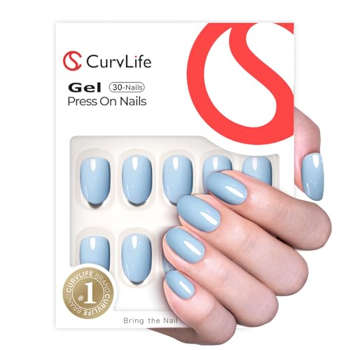CurvLife Short Oval Press On Nails, Sky Veil Blue, Soft Gel - color: B2 - Sky Veil blue