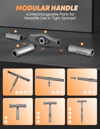 SakerPlus 42-in-1 Magnetic Ratcheting Screwdriver Set with T-Handle(Orange) - color: Orange
