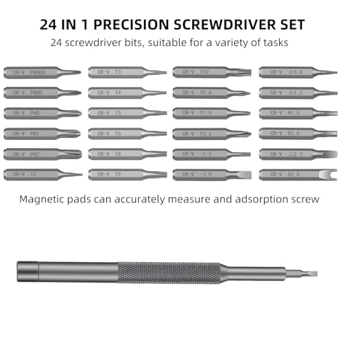 25 in 1 Precision Screwdriver Set, Magnetic Small Screwdriver Kit with 360° Rotating Cap, Mini Repair Tool Set with CR-V Bits for Phone, Laptop, Tablet, Camera, Electronics Repair - color: 25 in 1