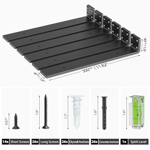 HOZE Heavy Duty Metal Shelf Brackets 12-Inch, Set of 6, Modern Black Matte Finish, 1/5" Thick Steel, Easy-to-Install, Strong Support for Shelves, Versatile & Stylish (12 Inch - 6 Pack) - size: 12 Inch, style: 6 Pack