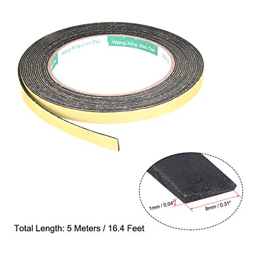 uxcell Sealing Foam Tape 8mm Wide 1mm Thick 5m/16.4ft Long, Self Adhesive Weather Strip for Window Door Insulation, Pack of 2 - size: 8mmx1mmx5m