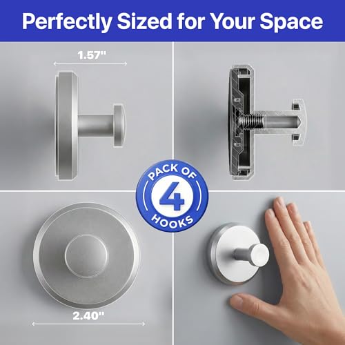 HOME SO Suction Cup Hooks for Shower & Bathroom Towel 4-Pack Brushed Nickel - color: Brushed Nickel, size: 4 Pack