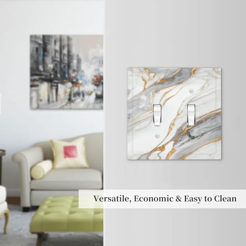 White Gray Gold Marble Light Switch Cover Decorative Wall Plate - color: 2 Gang Double Toggle