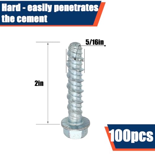 Tandefio 100 Pack 5/16 x 2 Concrete Anchors and Screw Kits Galvanized - size: 5/16" X 2"