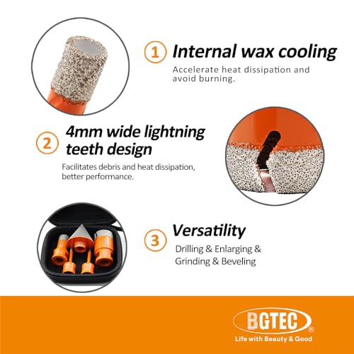 Diamond Core Drill Bit Kit BGTEC Diamond Hole Saw Tile Cutter for Porcelain Tile Ceramic Marble Brick, 5/8"-11 Thread 6/6/20/35mm+50mm Chamfer Bit - size: Bag:6/6/20/35mm+50mm Diamond Chamfer Bit