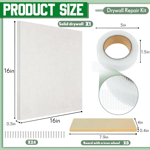 22 Pcs Drywall Repair Kit with 16x16x1/2" Drywall Repair Panel, Hole Patch Kit with Wall Patching Paste, Sanding Block, Putty Knives, to Fill Large Holes for Home Wall Surface Ceiling - size: 16 x16 x1/2 Inch