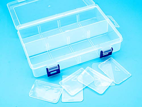 Plastic Compartment Storage Box With Adjustable Divider Removable Grid Compartment for Jewelry Small Accessories Hardware Fitting (8 Grids-Large x 1 Pack)