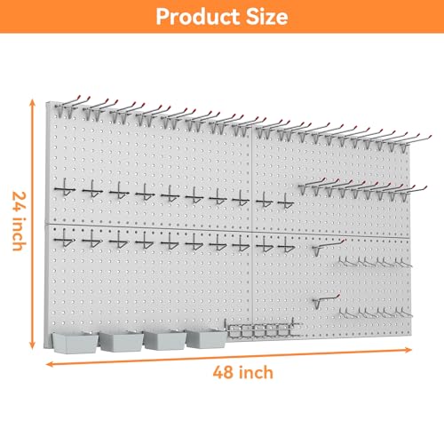 WALMANN Metal Pegboard Kit with Accessories, 24x48 in Tools Pegboard - color: Grey