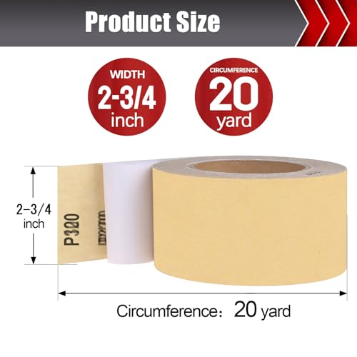 BOSHCRAFT 320 Grit PSA Longboard Sandpaper, 2-3/4" x 20 Yds Self-Adhesive Sand Paper for Woodworking & Automotive Air File Sander - size: 320 grit