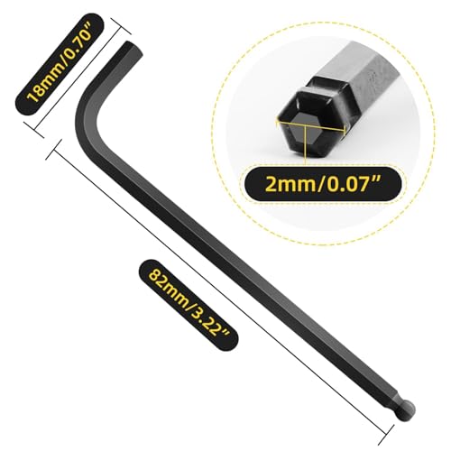 5/64"-2mm Allen Wrench Set with Ball End Hex Key 6PCS Metric Size - size: 1.98 mm, style: Long