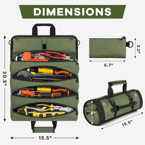 ANILD 15.5 Inch Extra Long Tool Bag Roll Up, Roll Up Tool Bag Organizer - color: Green, size: Large