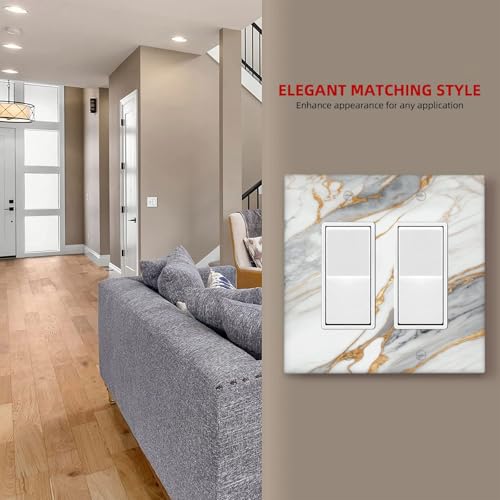 White Gray Gold Marble Light Switch Cover Decorative Wall Plate - color: 2 Gang Double Rocker