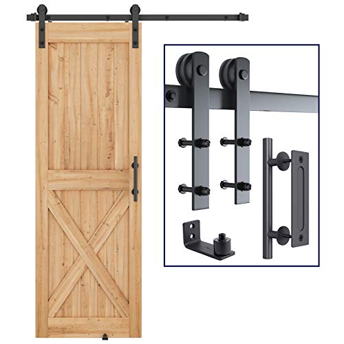 SMARTSTANDARD 5 FT Heavy Duty Sturdy Sliding Barn Door Hardware Kit, Black - size: 5 Feet
