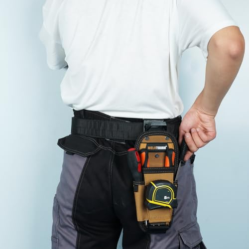 MELOTOUGH Small Tool Pouch with Quick Release Belt Clip,Clip On Tool Belt Pouch with Electrician Tapemeasure Clip, Mini Work Organizer Tool Holster and Knife Tool Holder Pouch - color: Khaki Small Tool Pouch