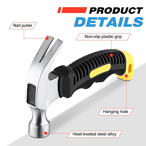 Therwen 9 Pcs Small Claw Hammer Bulk 8 Oz Small Stubby Hammers Mini Stubby Claw Hammer Multifunction Hammers Tool with Soft Rubber Handle for Home Repair DIY Building Woodwork Camping 3 Colors