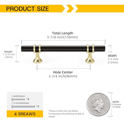 Rergy 10 Pack 3-3/4 Inch Hole Center Black and Gold Cabinet Handles - color: Black&Gold, size: 3-3/4in Hole Center(96mm)