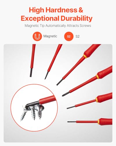 VEVOR Insulated Screwdriver Set, 6-Piece Professional Electrical Screwdriver Set, 1000V Insulated Electrician Tool Set, with Magnetic Phillips Slotted Tips, 360-Degree Rotating Screwdriver and Bag - style: 6pcs