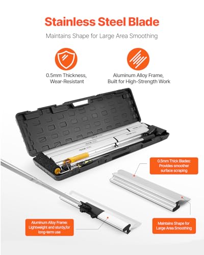 VEVOR Drywall Skimming Blade Set (10/16/24/32/40 inch) with 34-81.6 inch Extension Handle, Professional Stainless Steel Knife for Gyprock, WallBoard, and Plasterboard Skim Coating - size: 10"+16"+24"+32"+40", style: With Extension Handle