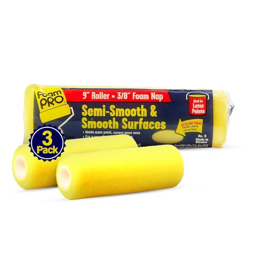 FoamPro 9 Paint Roller Cover for Smooth & Semi-Smooth Surfaces| High Capacity Foam Roller Cover | House Painting Supplies | 9” x 3/8" | 3-Pack - size: Pack of 3