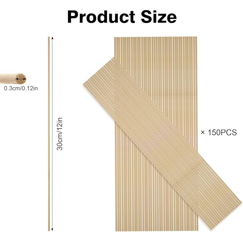 150PCS Small Wood Rods - 1/8 x 12 Inch Round Wooden Cake Sticks Long Macrame Dowels for Crafting Hardwood Dow Rods for Craft and DIY Projects