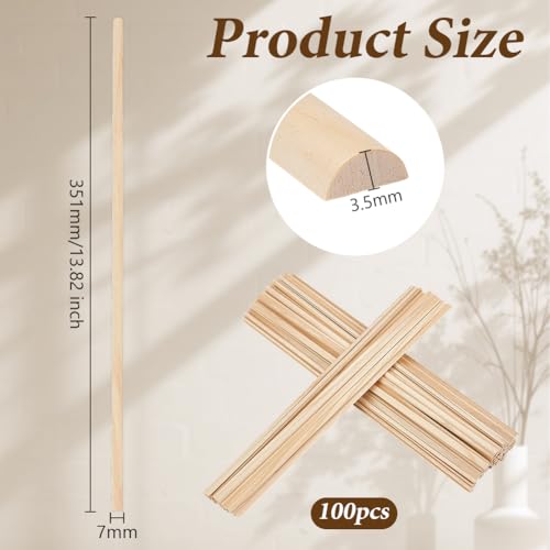 OLYCRAFT 100Pcs 13.8x0.3 Inch Half Round Wood dowels 3.5mm Wooden Dowel Rods Unfinished Wood Craft Sticks Half Round Craft Sticks Arch Wooden Dowel Rods for Braiding Tapestry DIY Crafts Building Model - size: 13.8 Inch