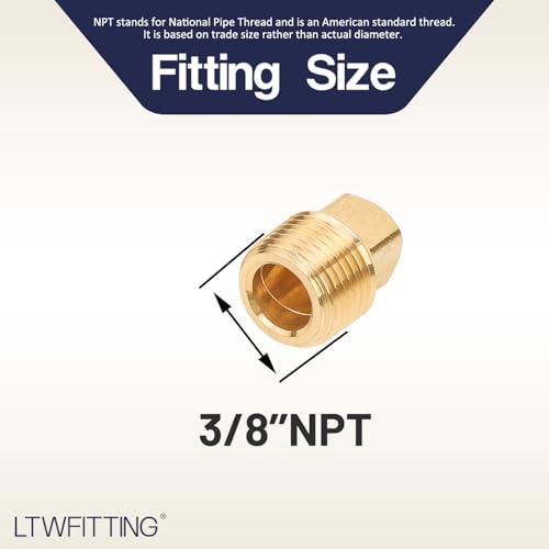 LTWFITTING Brass Pipe Square Head Plug Fittings 3/8 Inch Male NPT Air Fuel Water Boat(Pack of 300) - size: 3/8" Male NPT