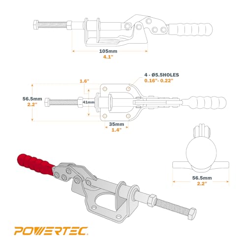 POWERTEC 4PK Toggle Clamp, 300lbs Holding Capacity, 302F Quick Release Push Pull Clamp for Woodworking Jigs and Fixtures, Pocket Hole Jigs, Welding, CNC (20304-P4) - style: 302F, 4PK