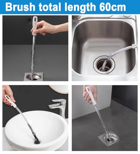 Cleaning Brush Kit, Flexible Drain Cleaning Brush, Drain Hair Removal Tool, Cleaner Brush for Bathroom, Toilet Rim, Sewer Drain, Tile Grout, Sink, Crevice, Pipe