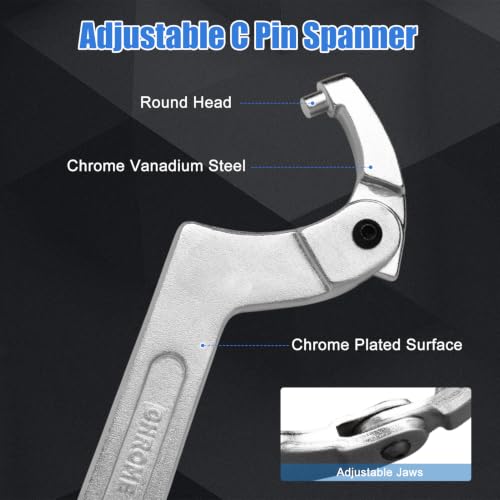 Adjustable C Spanner Hook Wrench Tool Round Head, 2-4 3/4 Inch (51-121mm) Capacity, Heavy Duty Pin Spanner Nut Wrench Tool for Hydraulic Cylinder, Coilover Suspension and Bearings, CR-V - size: 2-4 3/4"(51-121mm)