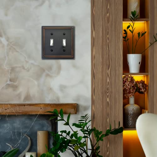 OKAWYC Double Toggle Light Switch Cover Adler Metal Wall Plate, 2-Pack Aged Bronze 2 Gang, Light Switch Cover Decorative Wallplate, Durable - style: 2 Toggle 2PK
