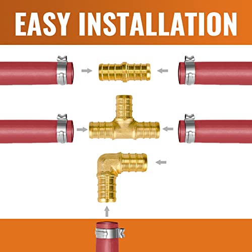 SUNGATOR 30-Pack 1/2 Inch PEX Fittings Kit, 10 Each Elbow Tee Coupling - size: 1/2", 30 Pack