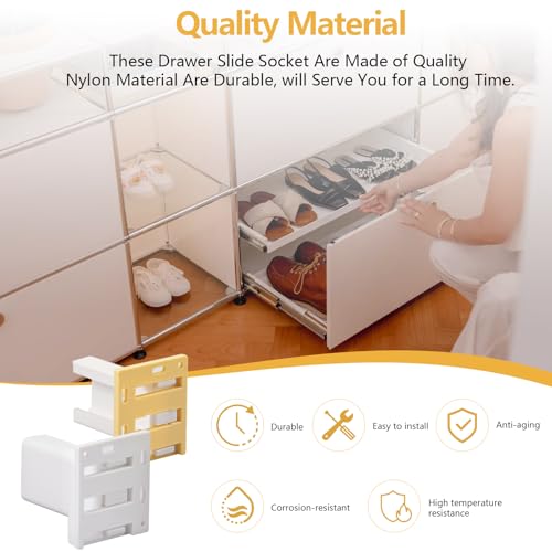 4 Pack Drawer Slide Track Brackets Rear Mount Plastic(2 Pairs) face Frame sockets for 1 Inch Drawer Slides, Cabinet Pull Out 4 Packshelf Slides Hardware Bottom Mount, C-Shaped Drawer Rail Bracket