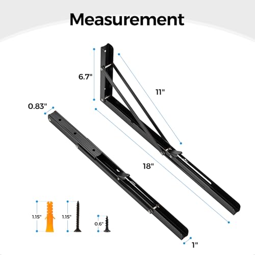 Matte Black Folding Shelf Brackets, 18 Inch, 4 Pack - size: 18 Inch