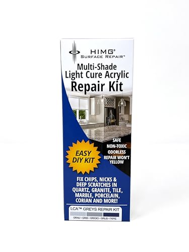 Grey Tones Upgraded Quartz Countertop Repair Kit, Granite Repair Kit, Chip Repair for Quartz, Granite, Marble, Corian, Porcelain, Acrylic, Edge Chips and More… by HIMG Surface Repair | Multi-shade grey repair kit designed to fix chips, nicks, and cracks o