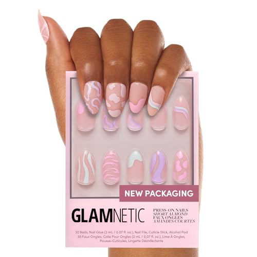 Glamnetic Press On Nails - Short Almond, Glossy Fake Nails 24 Pc Full Kit - color: 3V - Wild Card