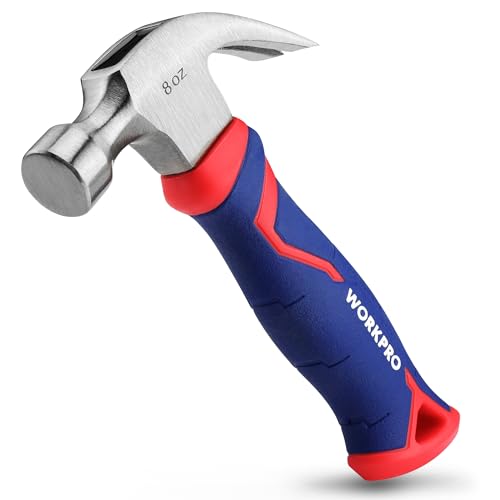 WORKPRO 8 oz Claw Hammer, Small Hammer with Fiberglass Handle - color: Blue and Red, size: 8 oz