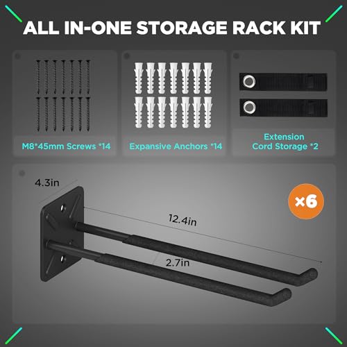 Nacial Garage Wall Hangers, Heavy Duty Ladder Hooks, 12.4 Inch 6 Pack - size: 6