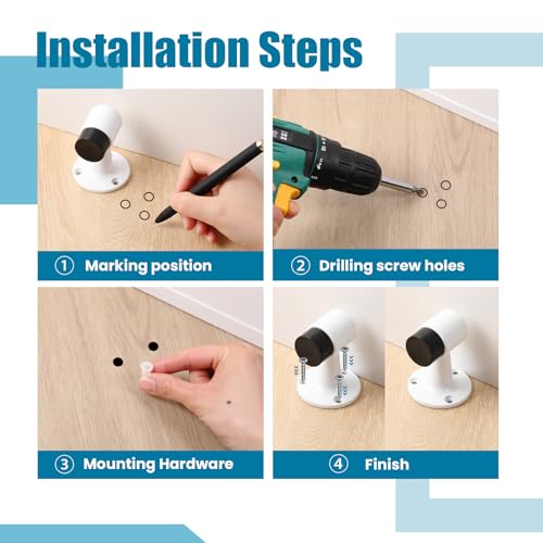 Yaocom 2 Pack Heavy Duty Floor Mounted Door Stop 3 in Aluminum Commercial Grade Door Stopper with Rubber Bumper & Stainless Steel Screws (White) - color: White