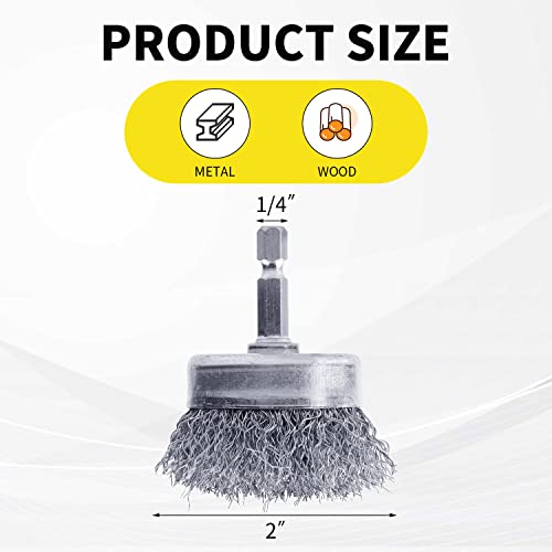 2 Pack WENORA Wire Brush Set for Drill, 1/4 Inch Hex Shank, 0.010 Inch Coarse Carbon Steel Drill Brush, Rust Removal - 2 Inch