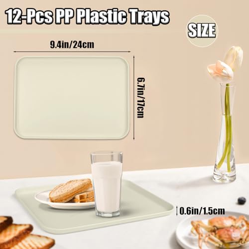 Plastic Serving Trays, 12 Pack Cafeteria Trays Plastic Fast Food Tray for DIY Projects, Painting, Beads, Organizing Supply, 9.4 X 6.7 X 0.6 Inches (Light Beige) - color: Light Beige